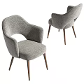 Comfortable Gray Upholstered Modern Dining Chairs With Wooden Legs And Armrests