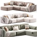 Cozy Light Colored L Shaped Sofa With Soft Cushions And Warm Blanket