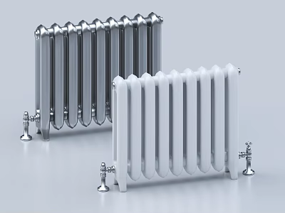 Modern Silver and White Column Radiators with Stylish Design for Home Heating 3d model