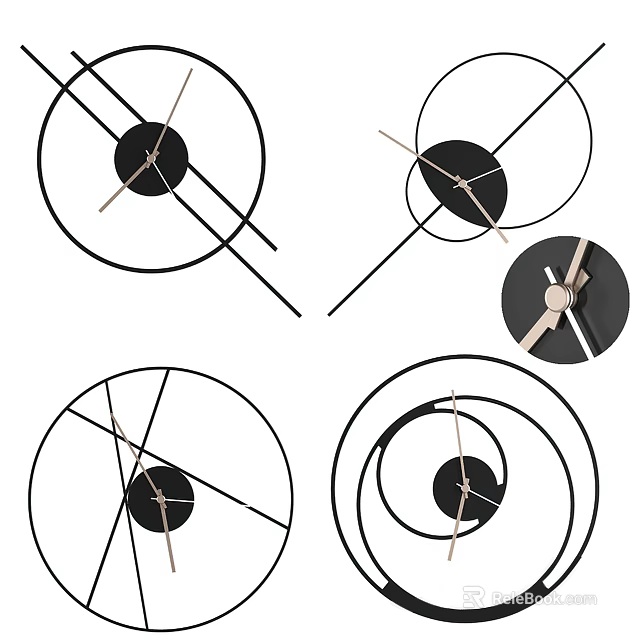 Modern Geometric Wall Clocks With Circular Frames And Crossed Metal Hands 3d model 