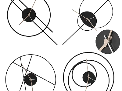 Modern Geometric Wall Clocks With Circular Frames And Crossed Metal Hands 3d model