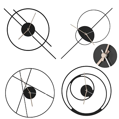 Modern Geometric Wall Clocks With Circular Frames And Crossed Metal Hands 3d model