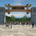 Ancient Architecture Traditional Gate With Stone Walls And Wooden Carvings In Public Square
