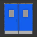 Blue Double Entry Door With Small Windows Metal Frame And Silver Kick Plate