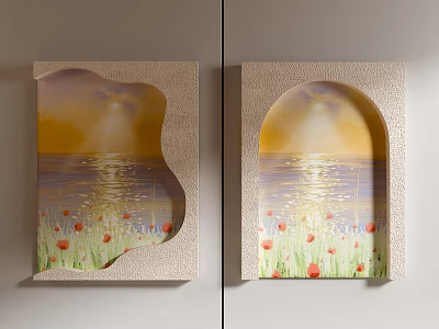 Decorative Wall Art Featuring Sunset Sea Surface Sparkling Light And Red Poppies 3d model