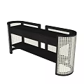 Modern Dressing Table Design With Black Top Rattan Panels And Open Shelf 3d model