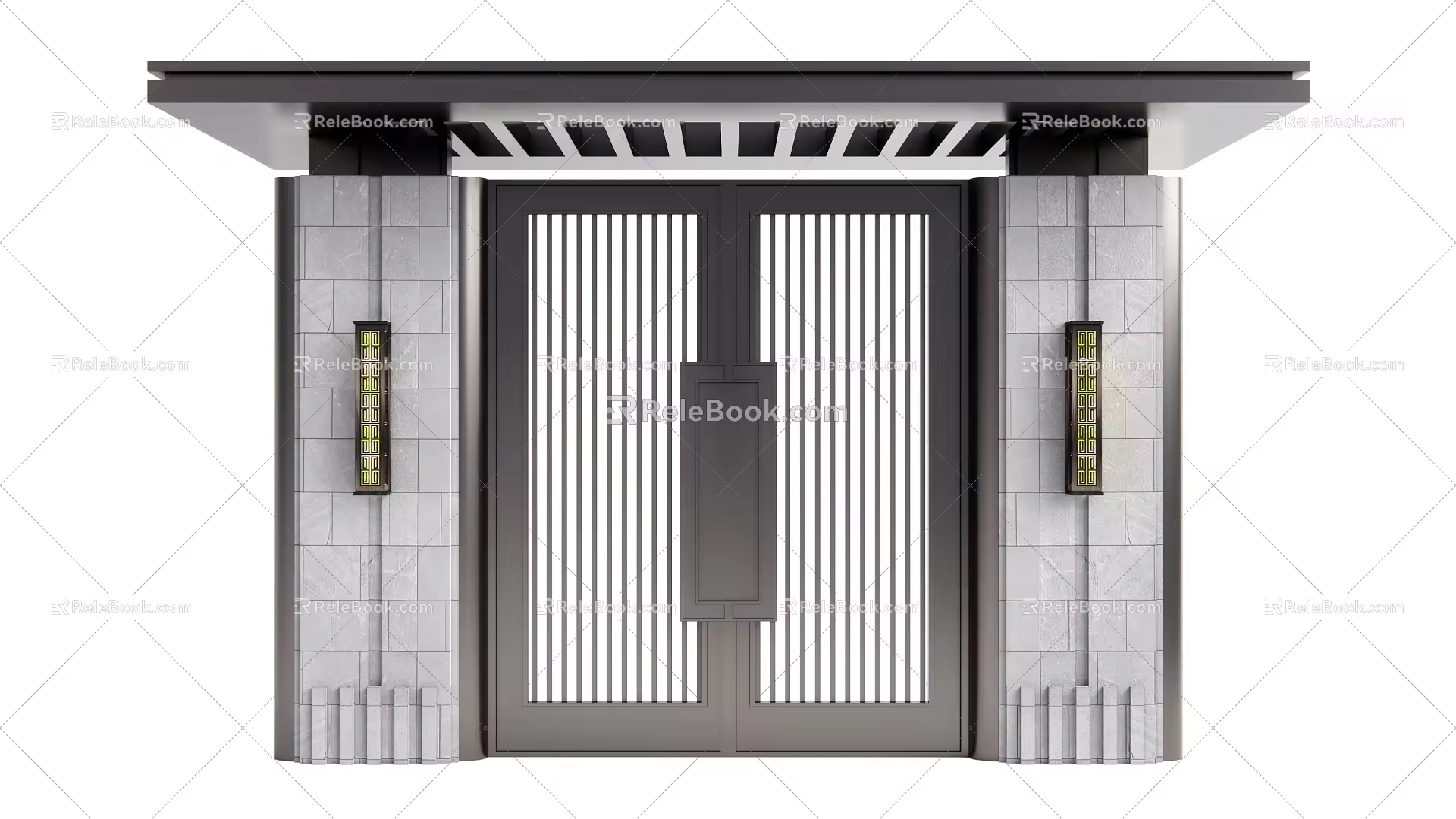 New Chinese Style Gate Courtyard Gate 3d model