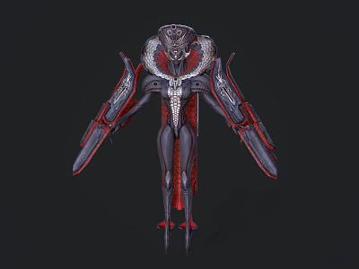 Sci Fi Winged Game Movie Character With Mechanical Biological Hybrid Design And Red Black Armor 3d model