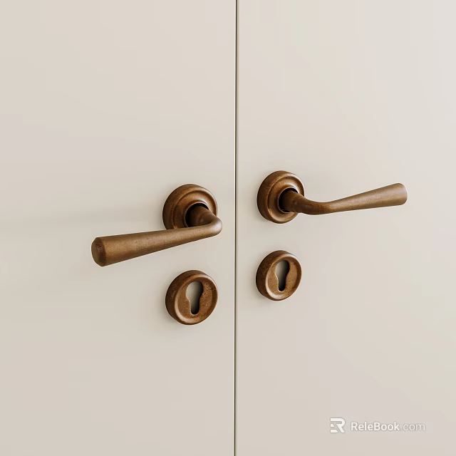 Modern Wooden Door Handles with Minimalist Design on White Interior Doors 3d model 