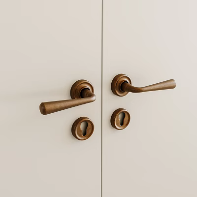 Modern Wooden Door Handles with Minimalist Design on White Interior Doors 3d model