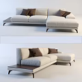 Beige Sectional Sofa With Brown Cushions And Modern Wooden Legs Design
