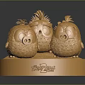 Golden Stylized Chick Figurines On Shiny Decorative Base