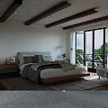 Minimalist Bedroom Interior With Cozy Bed Pillows Wooden Nightstand And Natural Light