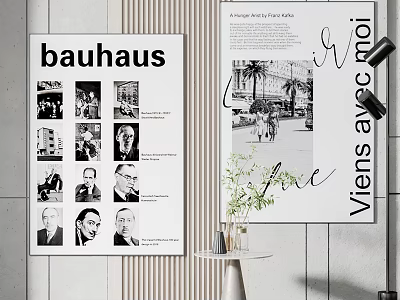 Bauhaus Themed Wall Decor With Black White Photos And Handwritten Text 3d model