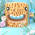 Cartoon Scene With Smiling Tree Stump And Climbing Characters In Green Grass White Flowers