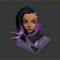 Cartoon Child 3D Rendering With Green Purple Gradient Hair Pink Hair Accessory And Purple Turtleneck