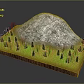 Snowy Mountain Landscape With Green Pine Trees Grass And Brown Soil