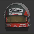 Racing Helmet With Marlboro Labatt N12 Brand Logos Stylish Red And White Design
