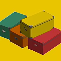 Decorative Ornament Set With Green Yellow Orange Red Boxes Metal Trim And Latches Stacked