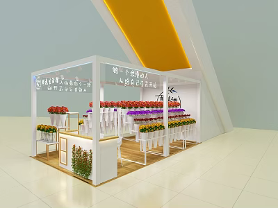 Modern Flower Shop Interior With Colorful Fresh Flowers Display Shelves And Wooden Counter 3d model
