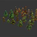 Cartoon Forest Scene With Green Orange Pine Trees And Tree Stumps