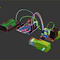 Computer Electronic Components With Circuit Board Battery Motor And Colored Wires 3d model
