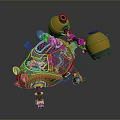 Yellow And Black Mechanical Robot 3D Model With Round Components Mechanical Arms And Bulb Eyes