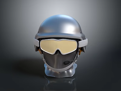 Tactical Military Weapon Helmet With Silver Armor And Golden Lens Goggles 3d model
