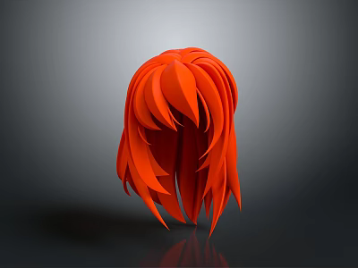 Red Layered Long Hairstyle of Game Movie Character in 3D Model Design 3d model