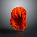 Red Layered Long Hairstyle of Game Movie Character in 3D Model Design