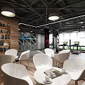 Modern Gym Interior Featuring Fitness Equipment Red Exercise Balls And Yellow Floor Lines Design