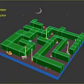 Green Maze Structure With Red Base Street Lamps And Night Sky Elements 3d model