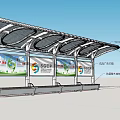 Urban Public Bus at Shelter Stop with SGCP Billboards Benches and Green Grass