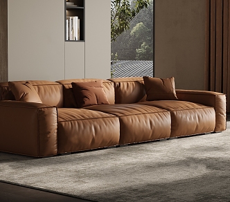 Mid-Ancient Multiplayer Leather Brown Sofa 3d model