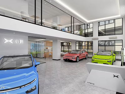 Modern 4S Car Showroom Displaying Multiple Vehicles And Bright Interior Design 3d model