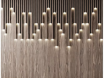 Wooden Textured Background Wall With Vertical Illuminated Slats For Modern Decor 3d model