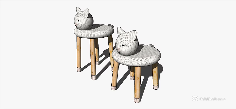Cute Cat Shaped Kids Chair with Wooden Legs and Soft Light Colored Seat 3d model 