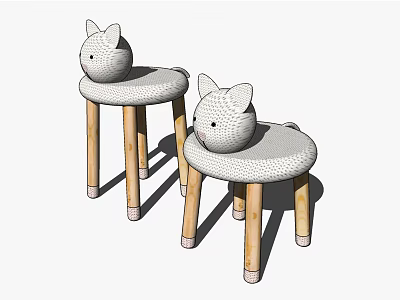 Cute Cat Shaped Kids Chair with Wooden Legs and Soft Light Colored Seat 3d model