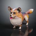 Cute Brown And White Corgi Figurine With Shiny Eyes Standing On Black Background