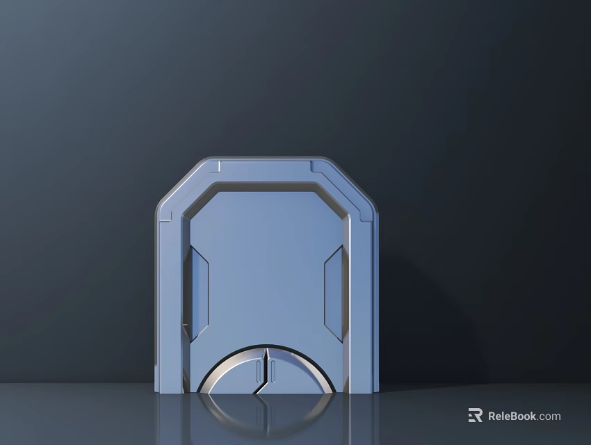 Blue Modern Device With Geometric Lines And Circular Shiny Base On Dark Background 3d model 
