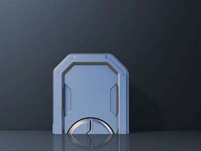 Blue Modern Device With Geometric Lines And Circular Shiny Base On Dark Background 3d model