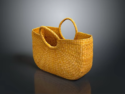 Yellow Woven Basket With Dual Handles For Home Storage And Decorative Use 3d model