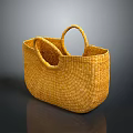 Yellow Woven Basket With Dual Handles For Home Storage And Decorative Use