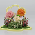Decorative Floral Arrangement Featuring Yellow Cloud Frame Pink Orange White Roses Red Berries Green Leaves