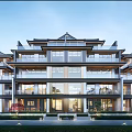 Modern Chinese Style Semi Detached Villa With Multi Story Glass Windows And Balconies