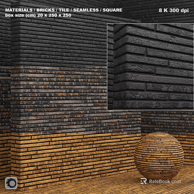 Black And Brown Brick Wall With Various Textures And Woven Basket 3d model 