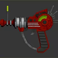 Red And Silver Toy Gun With Mechanical Structure Green Circular Part And Yellow Component