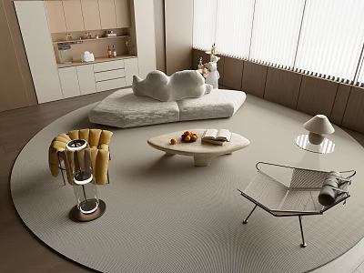 Modern Living Room Interior Design With Round Rug Sofa Coffee Table Chairs And Natural Light 3d model