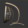 Wooden Round Hanging Chair With Gray Cushions And Modern Curved Frame Design