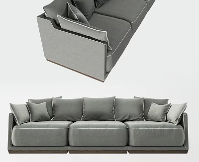 Modern Gray Three Seater Sofa With Fabric Upholstery Plush Cushions And Armrests 3d model